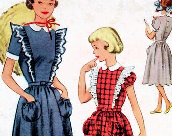 1950s McCall 8334 Vintage Sewing Pattern Girls Pinafore Dress Size 7, Size 10