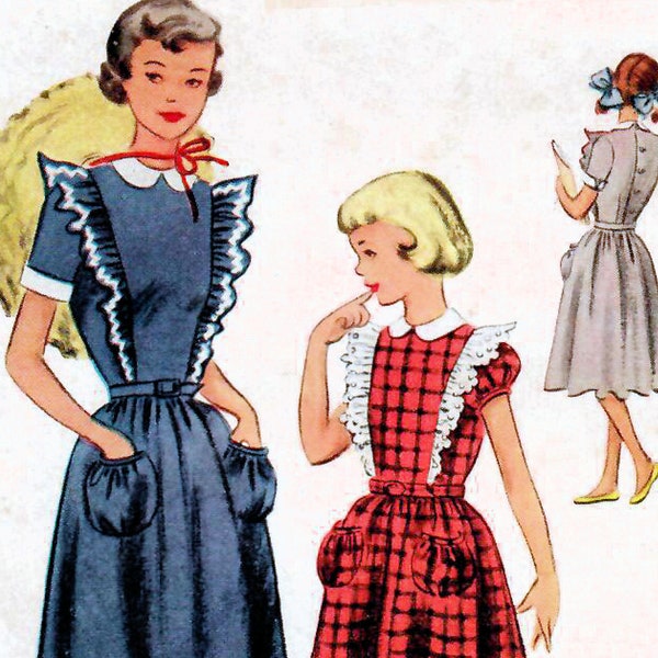 1950s McCall 8334 Vintage Sewing Pattern Girls Pinafore Dress Size 7, Size 10