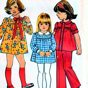 1970s Simplicity 7063 Vintage Sewing Pattern Yoked Dress, Yoked Top, Pants Child Size 5, Size 6
