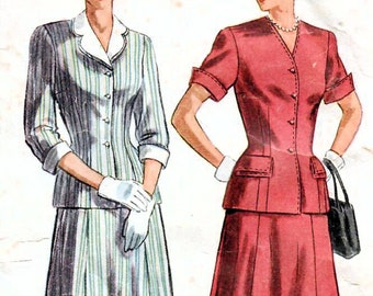 1940s Simplicity 2447 Vintage Sewing Pattern Women's Two Piece Dress, Detachable Collar & Cuffs Size 36 Bust 36