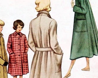 1940s McCall 7806 Vintage Sewing Pattern Girls Swing Back Coat, Tailored Overcoat Size 10
