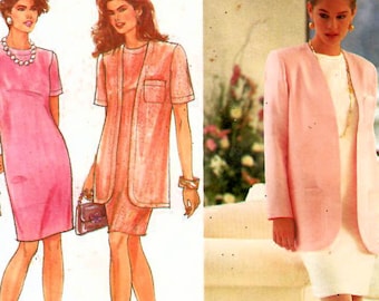 1990er Jahre SIMPLECITY 7661 Vintage Schnittmuster für Misses schmales Kleid, Chemise, lange Jacke, ungefüttert, Größe 10-12-14-16
