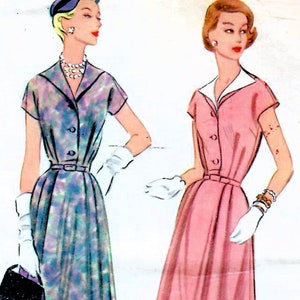 1950s McCall's 3157 Vintage Sewing Pattern Shirtwaist Dress, Fit and Flared Dress Misses Size 14 Bust 32 image 1