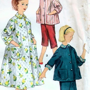 1950s Simplicity 1441 Vintage Sewing Pattern Girls Robe, Housecoat, Pajamas Size 8, Size 10, Size 12, Size 14