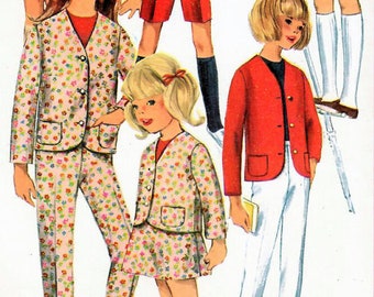 1960s Simplicity 6901 Vintage Sewing Pattern Girls Jacket, Fitted Long Pants, Shorts, A-line Skirt Size 8