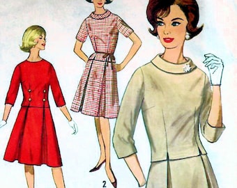 1960s Simplicity 4684 Vintage Sewing Pattern Two-Piece Dress, Fitted Top, Pleated Skirt Misses Size 18 Bust 38