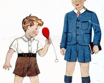 1930s Simplicity 2587 Vintage Sewing Pattern Boys Short Suit, Shorts, Jacket, Shirt Size 4