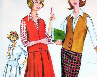 1950s McCall's 4858 Vintage Sewing Pattern Shirt, Slim Skirt, Pleated Skirt, Vest Junior Size 11 Bust 31-1/2, Teen Size 14 Bust 34