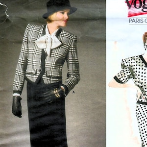 1980s Vogue 1663 UNCUT Vintage Sewing Pattern Designer Nina Ricci Slim Skirt, Fitted Skirt, Tailored Jacket Size 16 Bust 38