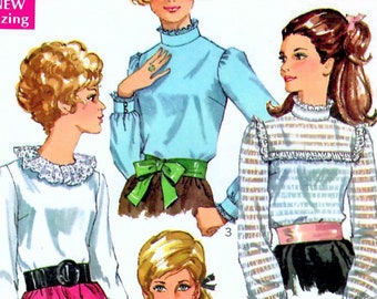 1960s Simplicity 7814 Vintage Sewing Pattern Misses Dressy Blouse, Romantic Blouse, Long Sleeved Blouse Size 10 Bust 32-1/2