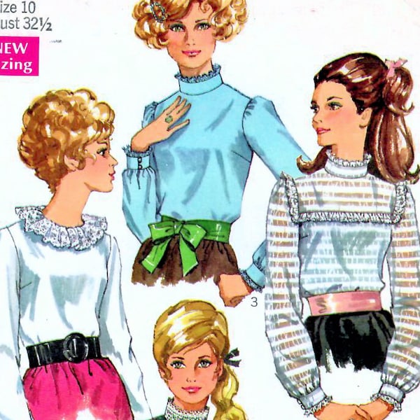 1960s Simplicity 7814 Vintage Sewing Pattern Misses Dressy Blouse, Romantic Blouse, Long Sleeved Blouse Size 10 Bust 32-1/2