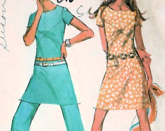 1970s McCall's 2270 Vintage Sewing Pattern Misses Tunic Top, Dress, Long Pants Size 10 Bust 32-1/2