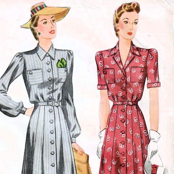 Années 1940 Simplicité 4036 vintage Motif de couture manque Button Down Robe, Shirtwaist Robe Taille 14 Buste 32