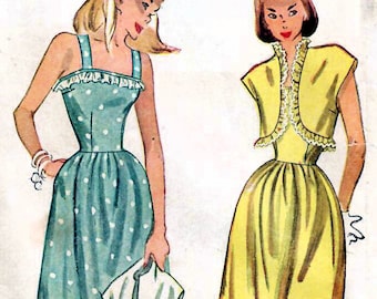 1940s Simplicity 2020 UNCUT Vintage Sewing Pattern Teen Sundress, Bolero Size 14 Bust 32