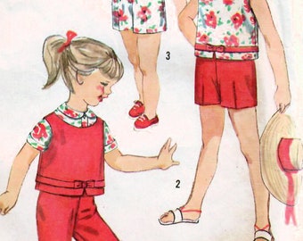 1950s Simplicity 3027 Vintage Sewing Pattern Child's Cropped Top, Blouse, Shorts, Pants Size 2, Size 6