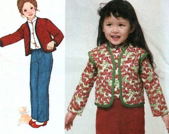 1980s Simplicity 9630 UNCUT Vintage Sewing Pattern Pull-on Pants, Shirt, Quilted Box Jacket, Vest Girls Size 4