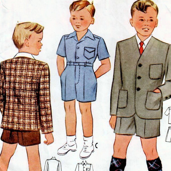 1940s McCall 4378 Vintage Sewing Pattern Boys Short Suit, Shirt, Jacket, Short Pants Size 6, Size 8