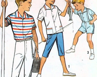 1960s Simplicity 4963 Vintage Sewing Pattern Boys Shorts, Cabin Boy Pants, Casual Shirt Size 12