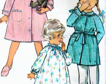1960s Simplicity 5762 Vintage Sewing Pattern Drawstring Nightgown, Button Front Robe Toddler Size 1, Size 2