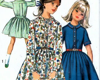 1960s Simplicity 6110 Vintage Sewing Pattern Girls One Piece Dress, Shirtwaist Dress, Full Skirt Dress Size 14