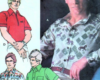 Modello di cucito vintage McCall's 4704 degli anni '70 per camicia casual da uomo, camicia elegante, pullover, taglia media