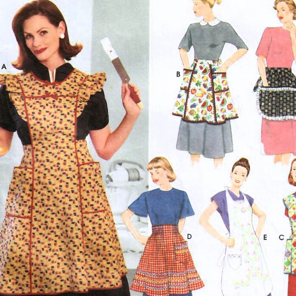 1990s Simplicity 8720 Vintage Sewing Pattern Misses Full Apron, Half Apron, Halter Neck Apron, Cobbler Apron, Pinafore Size S-M-L