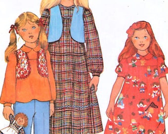 1970s McCall's 6241 UNCUT Vintage Sewing Pattern Girls Yoked Dress, Yoked Top, Vest Size 5