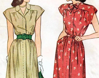 1940s Simplicity 1595 Vintage Sewing Pattern One-Piece Dress, Yoked Dress, Button Front Dress Misses Size 14 Bust 32