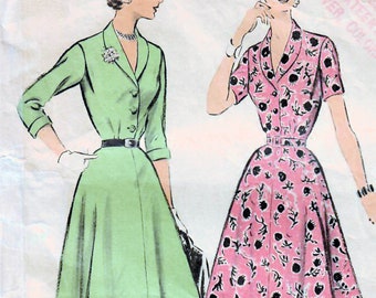 1950s Advance 6730 Vintage Sewing Pattern Misses Shirtwaist Dress, Fit and Flare Dress, Size 12 Bust 30
