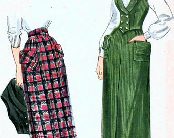 1940s Simplicity 2938 Vintage Sewing Pattern Fitted Vest, Weskit, Slim Midi Dress Teen Size 10 Bust 28