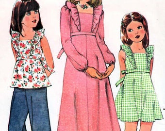 1970s McCall's 4513 Vintage Sewing Pattern Girls High Waist Dress, Sundress, Top Size 10, Size 14