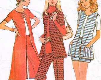 1970 年代 McCall's 3086 ヴィンテージ 裁縫パターン フレアパンツ、ショートパンツ、ベスト、コート サイズ 14 バスト 36