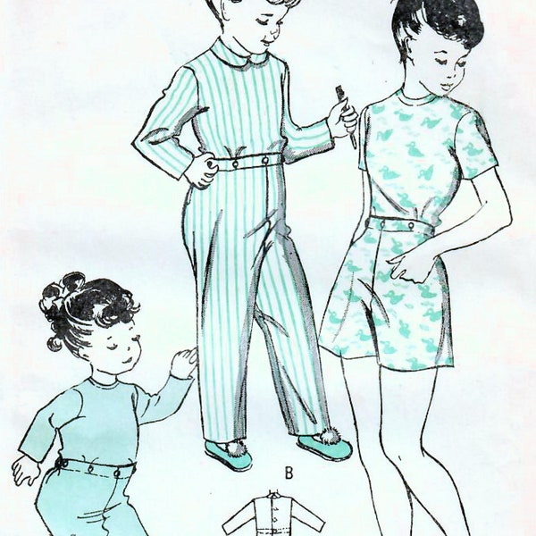 1940s Butterick 4660 Vintage Sewing Pattern Boys Girls Two Piece Long Pajamas, Footed Pajamas, Short Pajamas Size 2T