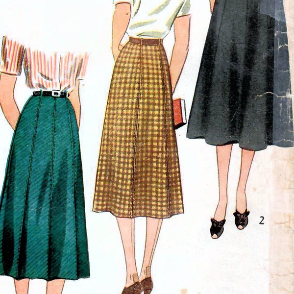 1940s Simplicity 2339 Vintage Sewing Pattern Flared Skirt, Gored Skirt Misses Waist 26