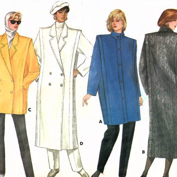 1980s Butterick 4044 Vintage Sewing Pattern Box Coat, Midi Coat, 3/4 Coat, 7/8 Coat Misses Size 8-10-12