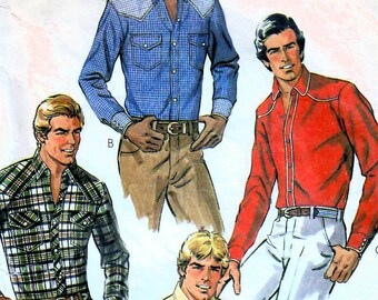 1980s McCall's 7547 Vintage Sewing Pattern Men Western Shirt, Casual Shirt, Jeans Shirt Size 44  Palmer & Pletsch