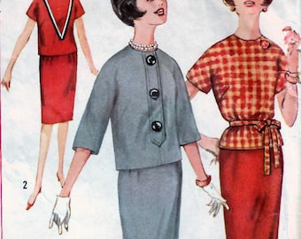 1960s Simplicity 4045 Vintage Sewing Pattern Two Piece Dress, Top, Slim Skirt Teen Junior Size 12 Bust 32, Size 13 Bust 33, Size 14 Bust 34