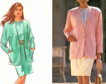 Patrón de costura vintage Simplicity 7443 SIN CORTAR de los años 1990 para traje, blusa, falda ajustada y chaqueta para mujeres de tallas 4 a 12 y 10 a 18