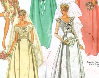 1980s McCall's 7395 Vintage Sewing Pattern Misses Bridal Dress, Wedding Gown, Bridesmaid Dress Size 6, Size 8, Size 14