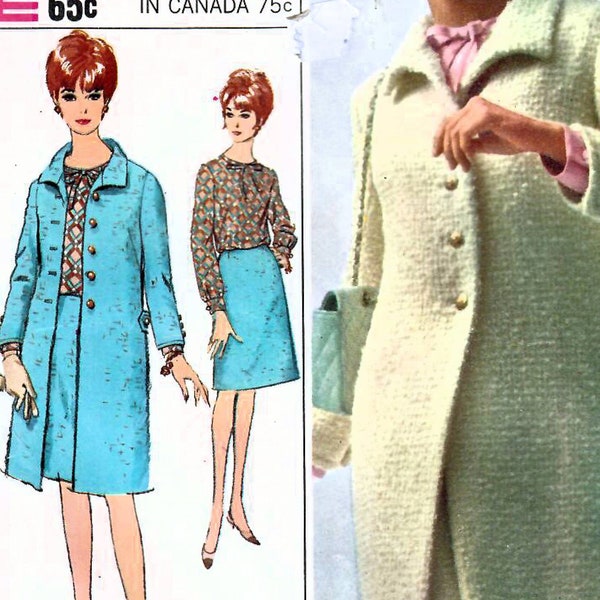 1960s Simplicity 6401 UNCUT Vintage Sewing Patter Blouse, A-line Skirt, Tailored Coat Misses Size 14 Bust 34