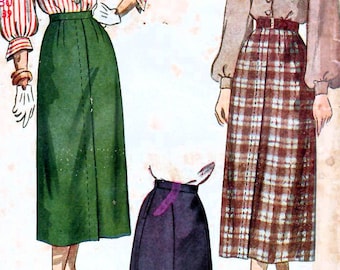 1940s Simplicity 2624 Vintage Sewing Pattern Misses Flared Skirt, Tea Length Skirt, Midi Skirt Size Waist 24, Waist 26, Waist 30
