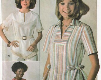 1970s Simplicity 7894 Vintage Sewing Pattern Misses Casual Blouse, Pullover Top Size 10 Bust 32-1/2, Size 12 Bust 34