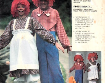 Cartamodello vintage McCall's degli anni '80 5254/ 7232 / 2625 / 4097 per costumi di Raggedy Ann e Raggedy Andy, taglie bambino 2-4, 6-8, adulto S, M