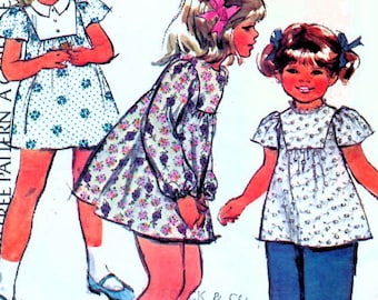 1970s McCall's 3991 Vintage Sewing Pattern Girls Yoked Top, Yoked Dress Size 5