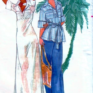 1970s Butterick 4251 Vintage Sewing Pattern Misses Casual Maxi Dress, Top, and Wide Leg Pants Size 14 Bust 36