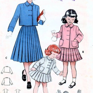 1950s Butterick 6236 Vintage Sewing Pattern Box Jacket, Pleated Skirt Girls Size 10