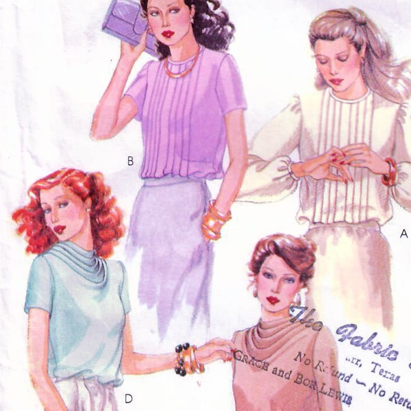 1970s McCall's 6757 UNCUT Vintage Sewing Pattern Dressy Blouse, Tucked Blouse, Cowl Neck Blouse Misses Size 12 Bust 34