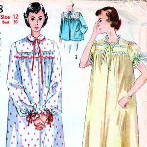 1950s Simplicity 3388 Vintage Sewing Pattern Misses Bed Jacket, Short & Long Nightgown Size Bust 30, Bust 34, Bust 36, Bust 38