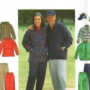 1990s Simplicity 7854 UNCUT Vintage Sewing Pattern Hooded Jacket, Hoodie, Pants, Hat UNISEX Size XS-S-M (30 to 40)