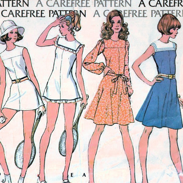1970s McCall's 3517 Vintage Sewing Pattern Misses Flared Dress, Mini Dress, Tennis Dress Size 18 Bust 40